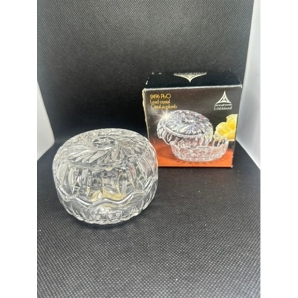 Annahutte West Germany 24% Lead Crystal Trinket Box Pinwheel Starburst Vtg Dish